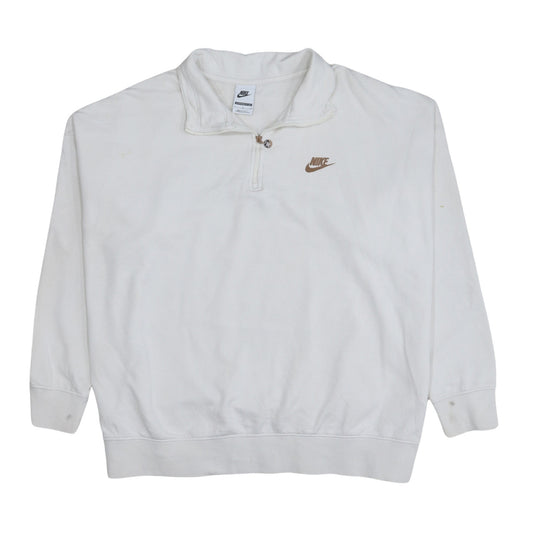 Nike Women White 1/4 Zip Oversized Sweatshirt L Logo Cotton Blend