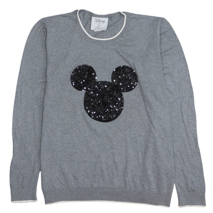 Preloved Disney Women's Grey Sequin Mickey Mouse Pullover Jumper XL - Front