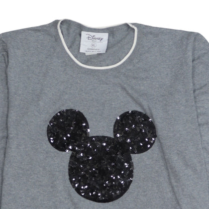 Preloved Disney Women's Grey Sequin Mickey Mouse Pullover Jumper XL - Image 6