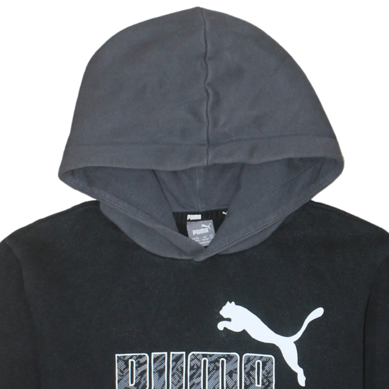 Puma Boys Black Hoodie 15-16 Years Pullover Fleece Logo Sportswear