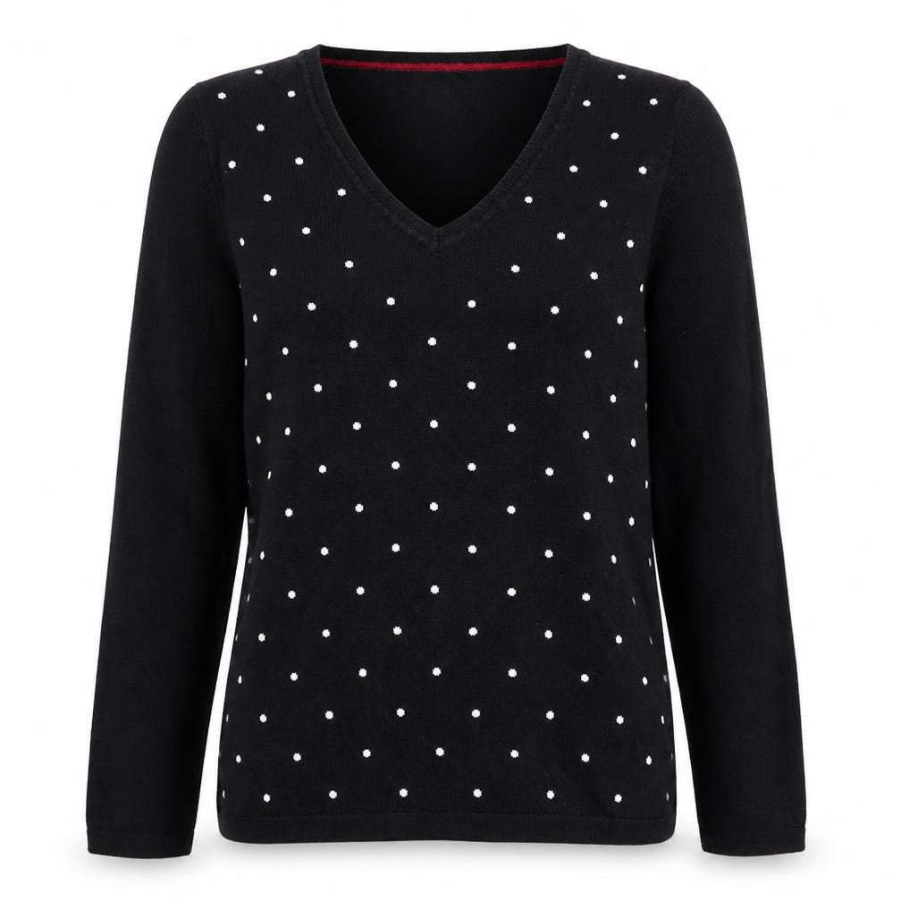 Tommy Hilfiger Women Black Polka Dot Cotton V-Neck Jumper M