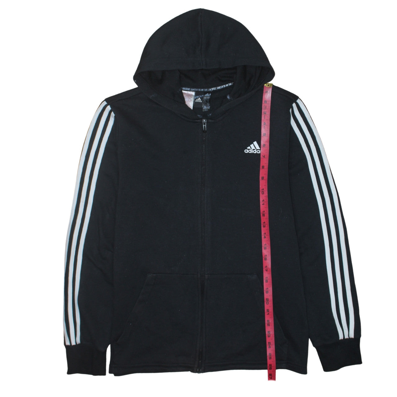 Adidas Boys Black Full Zip Hoodie 15-16 Years Classic Hooded Jacket