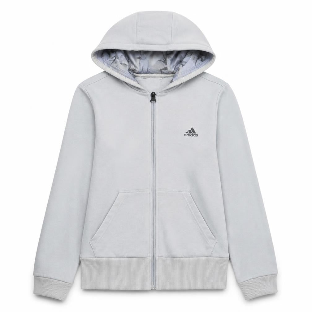 Adidas Girls White Full Zip Hoodie M Sports Casual Lightweight
