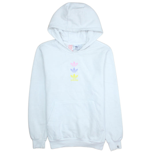 Adidas Teens White Pullover Hoodie with Triple Trefoil Logo Size 13-14Y