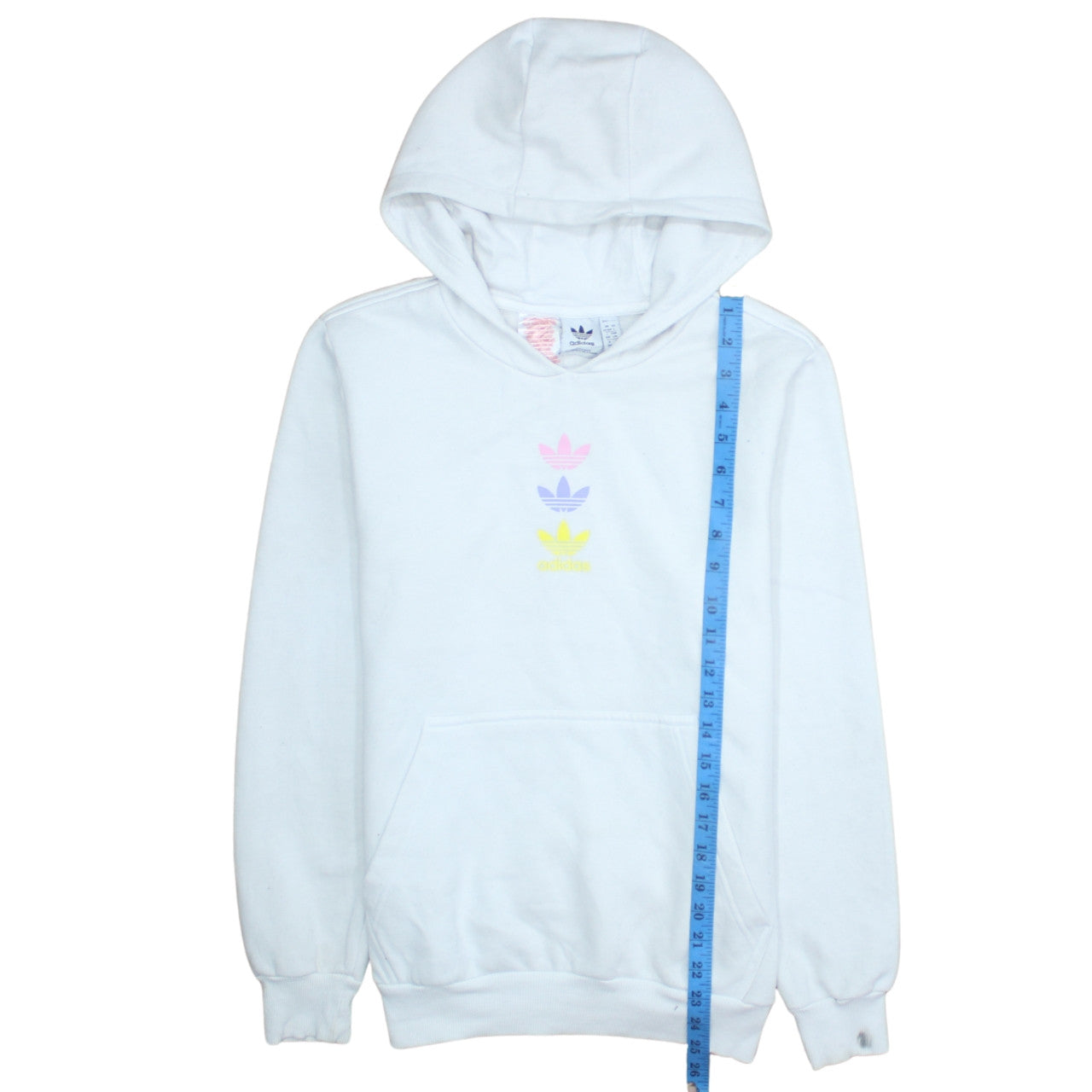 Adidas Teens White Pullover Hoodie with Triple Trefoil Logo Size 13-14Y