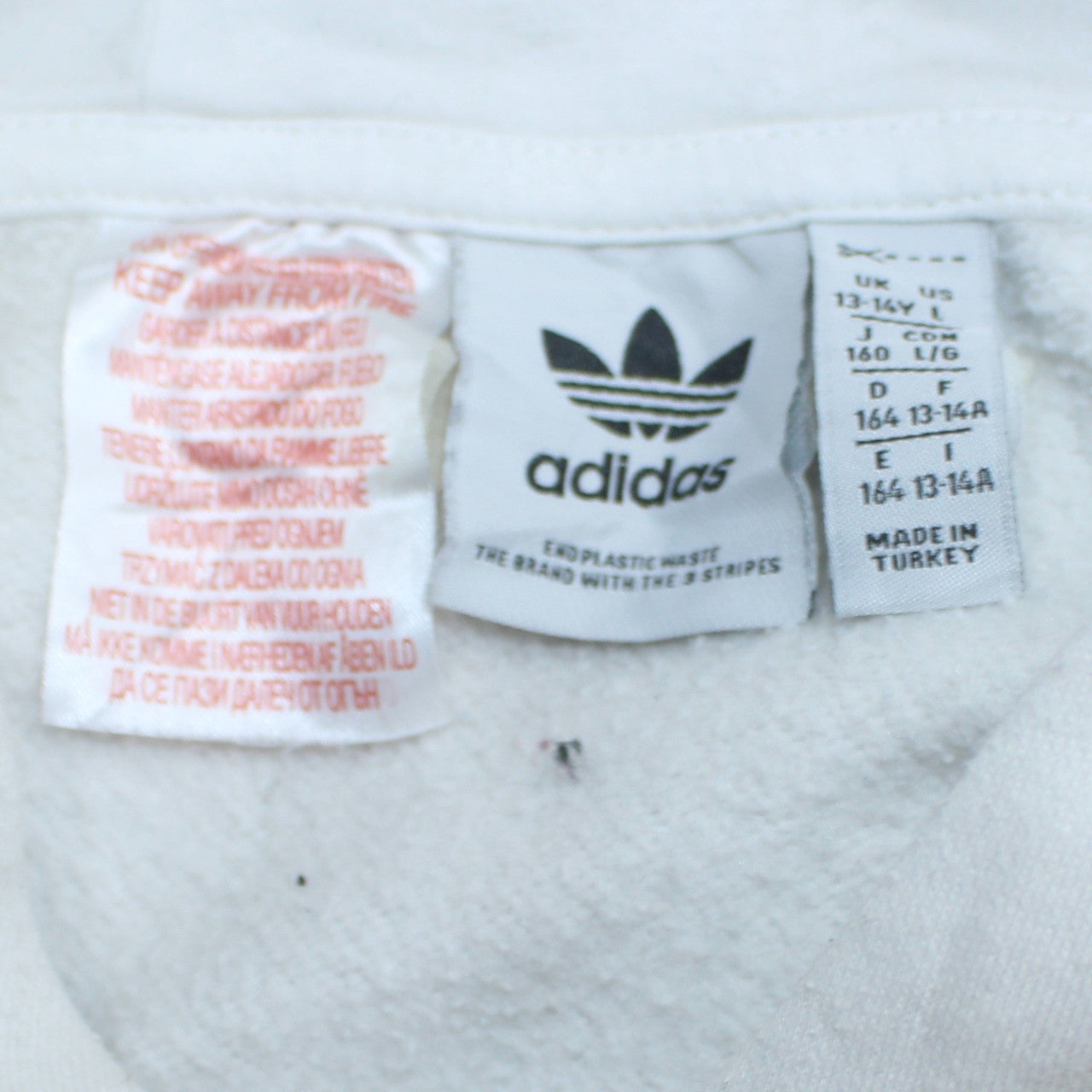 Adidas Teens White Pullover Hoodie with Triple Trefoil Logo Size 13-14Y