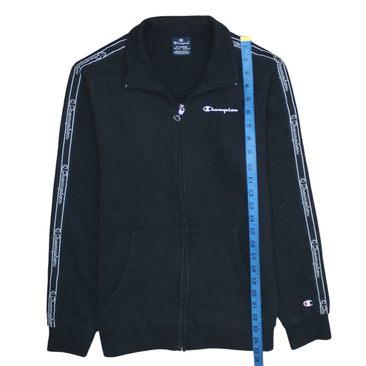 Champion Boys Black Full Zip Sweatshirt Size 13-14 Years Logo Tape Classic