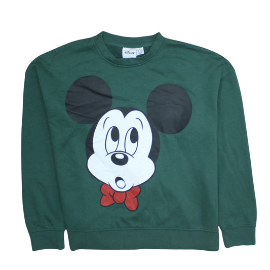 Disney Women Green Mickey Mouse Graphic Pullover Sweatshirt Size M