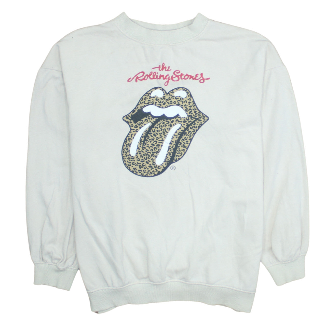 H&M Girls White Rolling Stones Leopard Print Pullover Sweatshirt 10-12 Years