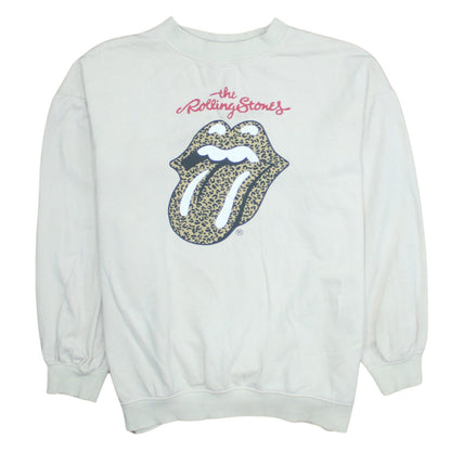 Additional front view of H&M girls’ white rolling stones leopard print pullover sweatshirt 10-12 years