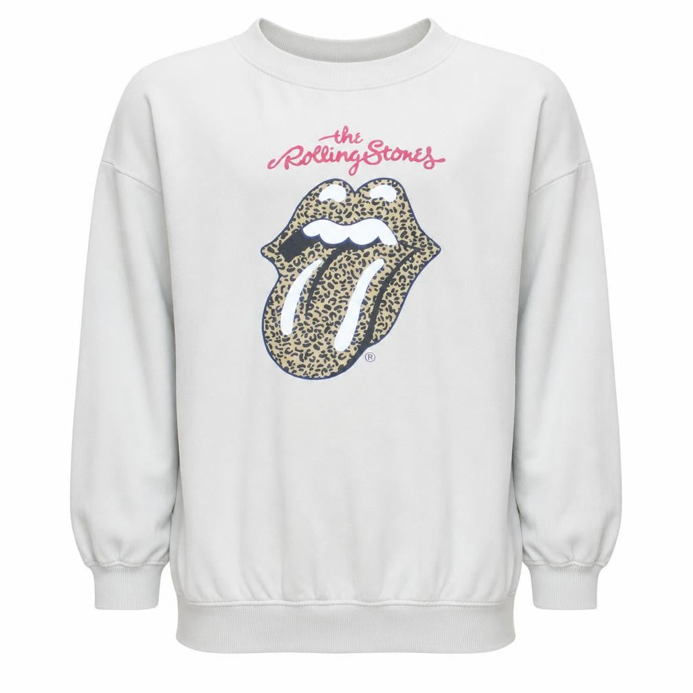 H&M Girls White Rolling Stones Leopard Print Pullover Sweatshirt 10-12 Years