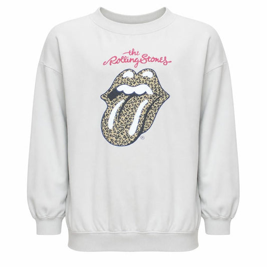 H&M Girls White Rolling Stones Leopard Print Pullover Sweatshirt 10-12 Years