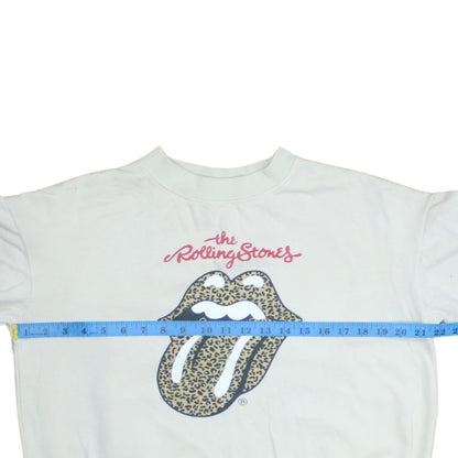 Back view of H&M girls’ white rolling stones leopard print pullover sweatshirt 10-12 years