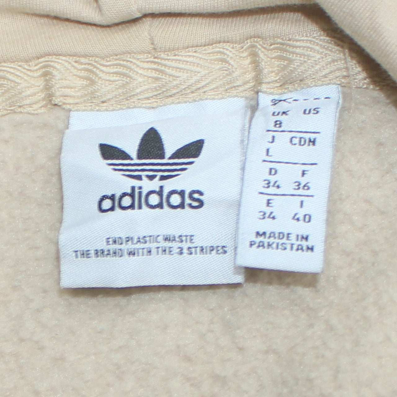 Adidas Womens Beige Pullover Hoodie Size 8 with Logo and Pockets