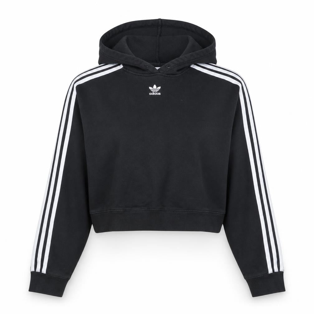 Adidas Womens Black Cropped Pullover Hoodie Size 10 Hooded Casual Sweatshirt