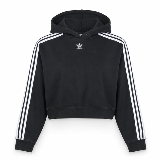 Adidas Womens Black Cropped Pullover Hoodie Size 10 Hooded Casual Sweatshirt