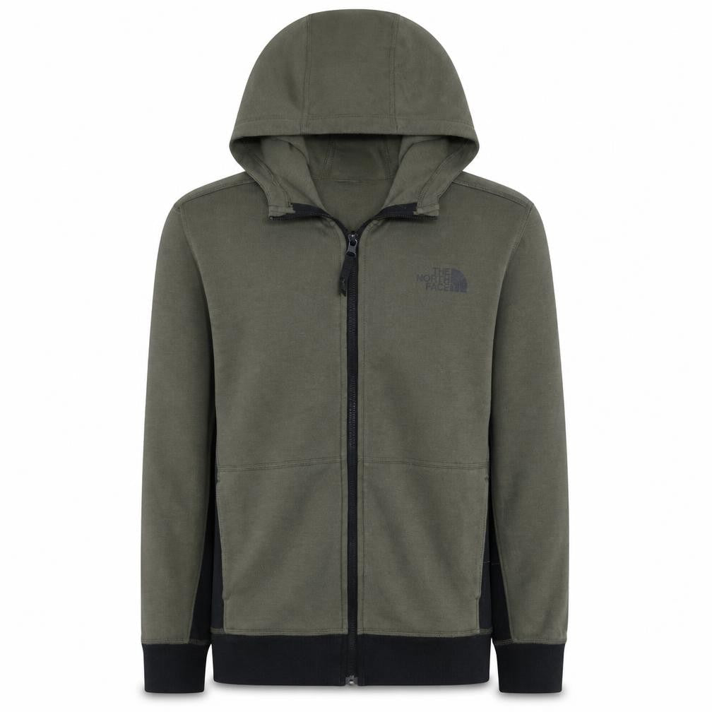 The North Face Boys Green Full Zip Hoodie Size L Cotton Blend Outdoor Hooded Sweatshirt