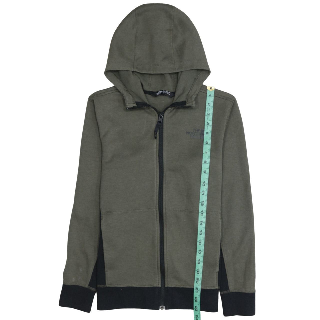 The North Face Boys Green Full Zip Hoodie Size L Cotton Blend Outdoor Hooded Sweatshirt
