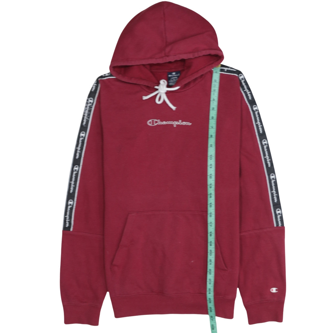 Champion Men's Red Pullover Hoodie Size L Logo Tape Sportswear