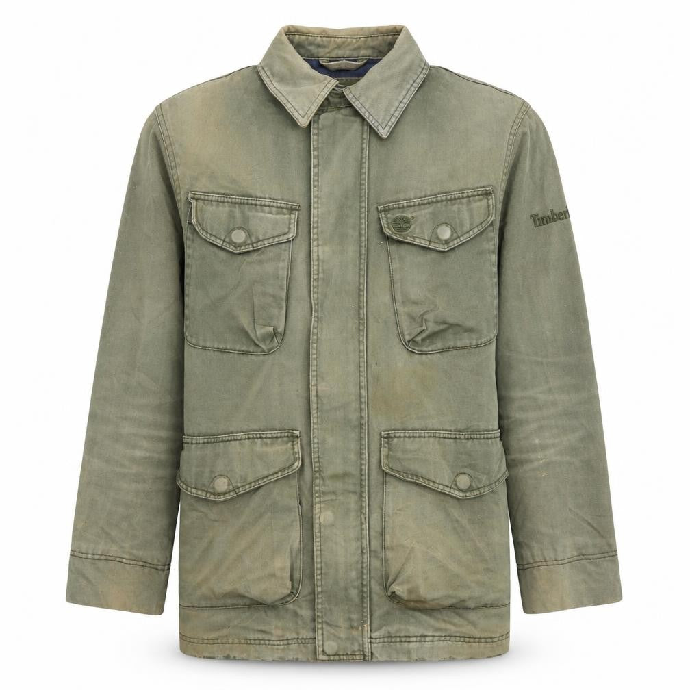 Timberland Men's Green Cotton Military Jacket Size S Regular Fit