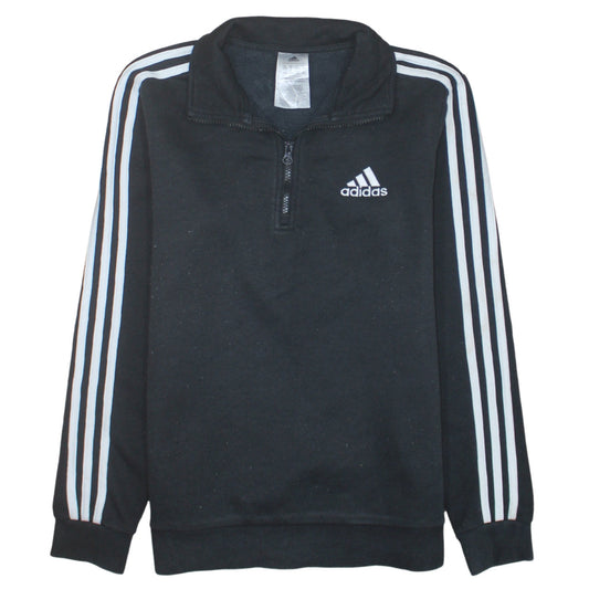 Adidas Women Black 1/4 Zip Sweatshirt S 8-10 Logo Pullover Top