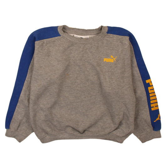 Puma Girls Grey & Blue Colourblock Logo Pullover Sweatshirt 10 Years