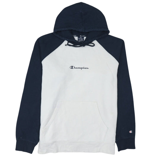 Champion Men's White & Navy Pullover Hoodie XL Logo Fleece