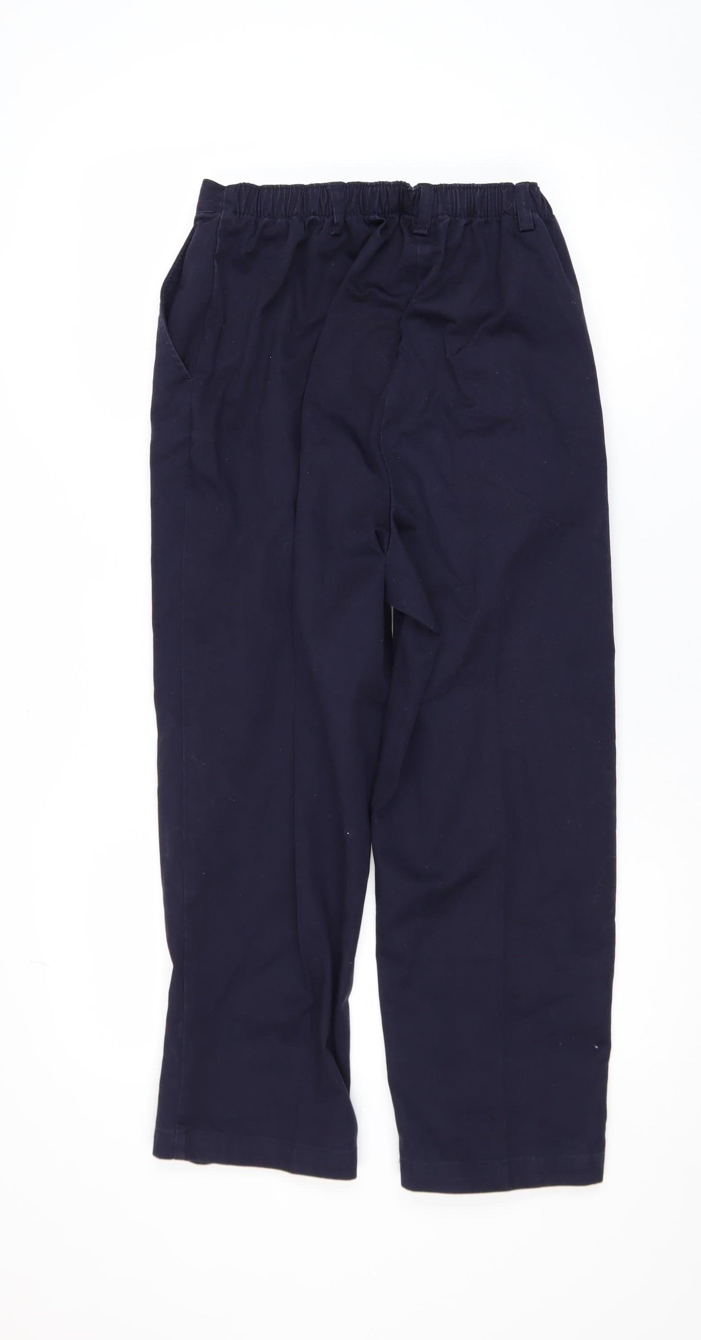 Lands' End Women's Navy High Rise Straight Leg Cotton Blend Trousers UK 16