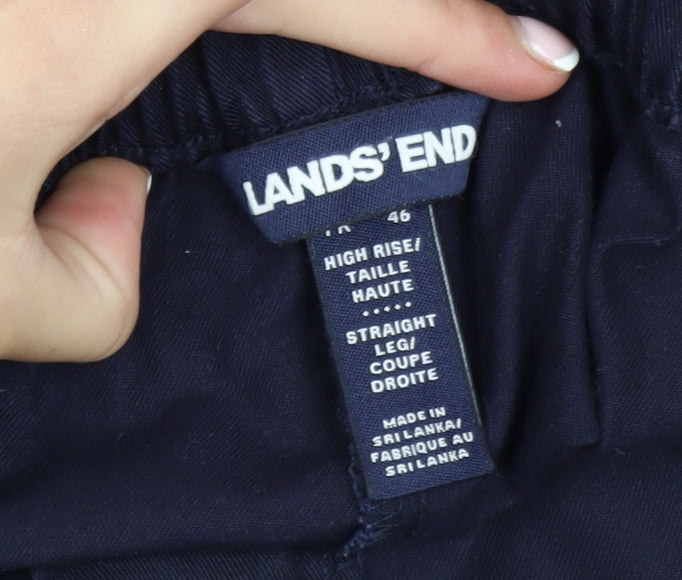 Lands' End Women's Navy High Rise Straight Leg Cotton Blend Trousers UK 16
