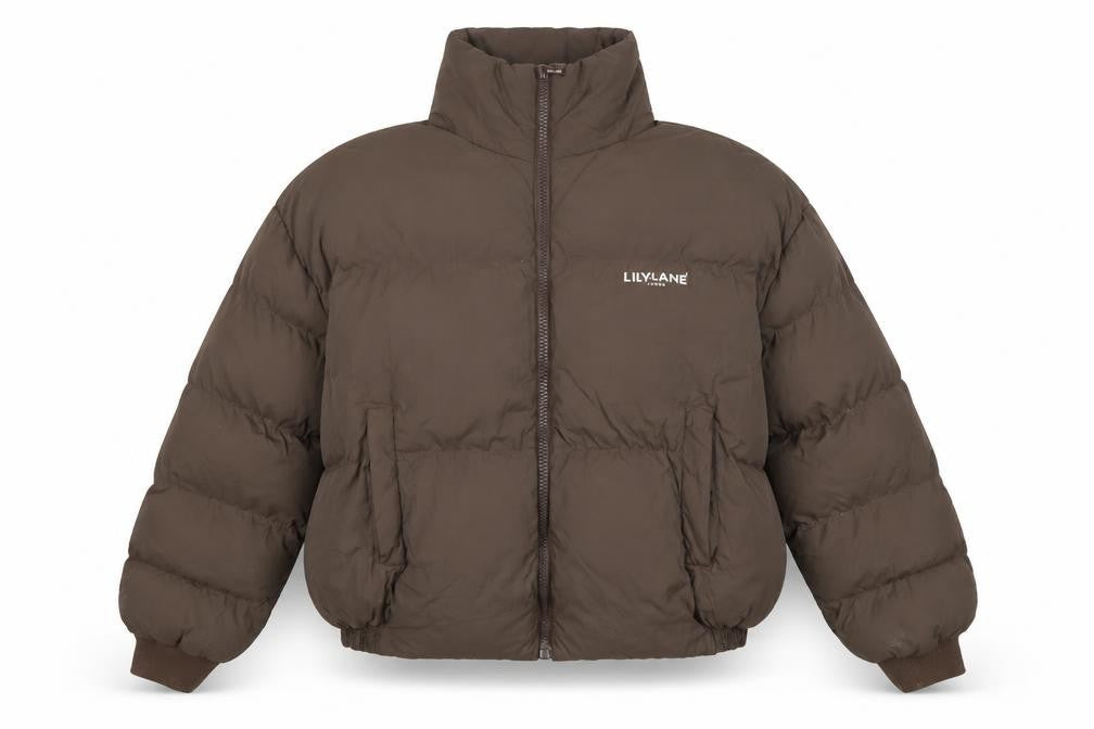 Lilylane Women Brown Puffer Jacket Medium Winter Nylon Zip Coat