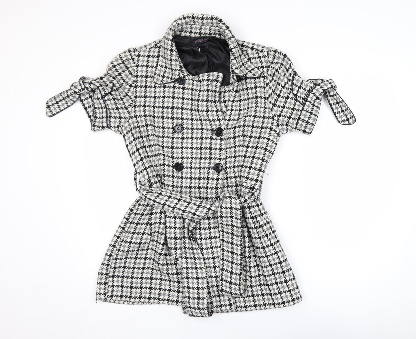 Rare Women’s Black Houndstooth Collared Belted Shirt Dress M