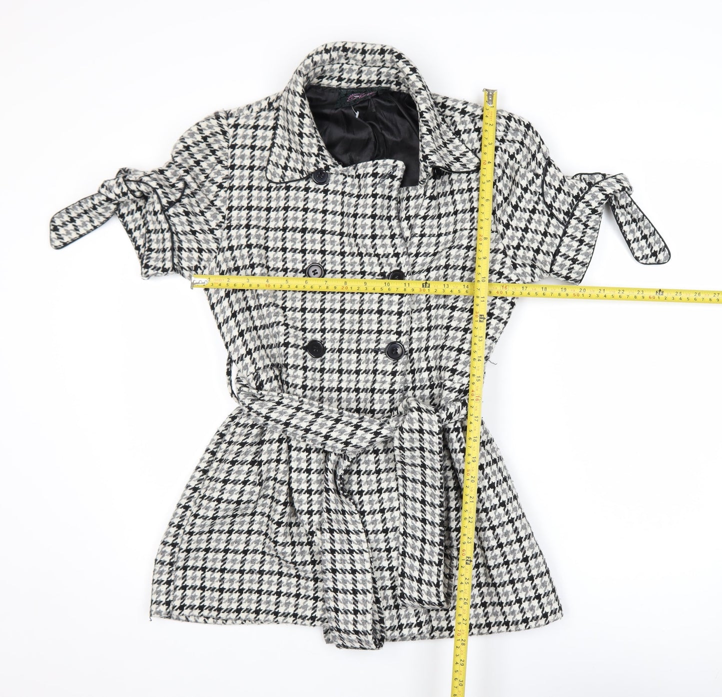 Rare Women’s Black Houndstooth Collared Belted Shirt Dress M