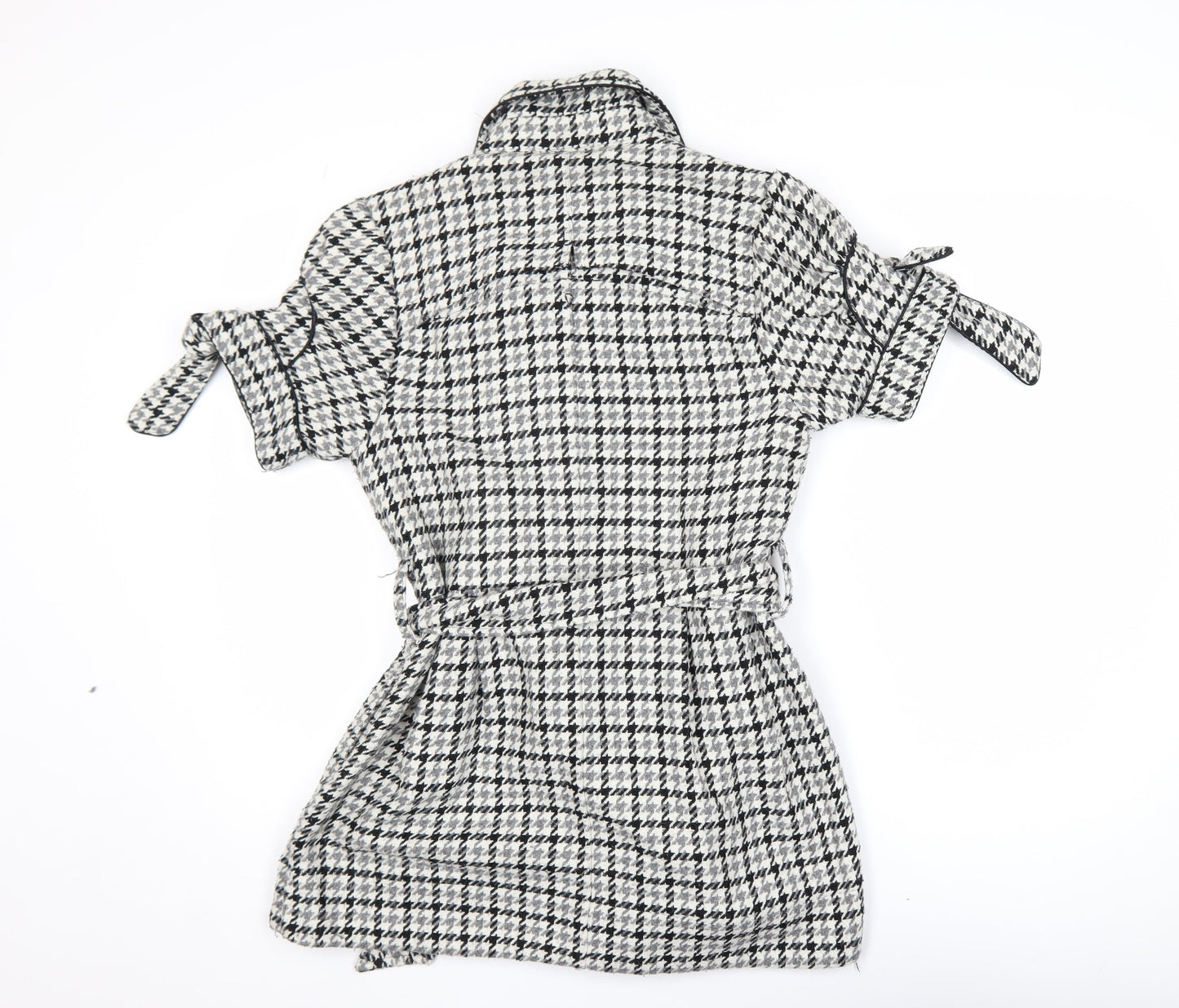 Rare Women’s Black Houndstooth Collared Belted Shirt Dress M