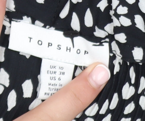 Topshop Women's Black Animal Print A-Line Midi Dress Size 10