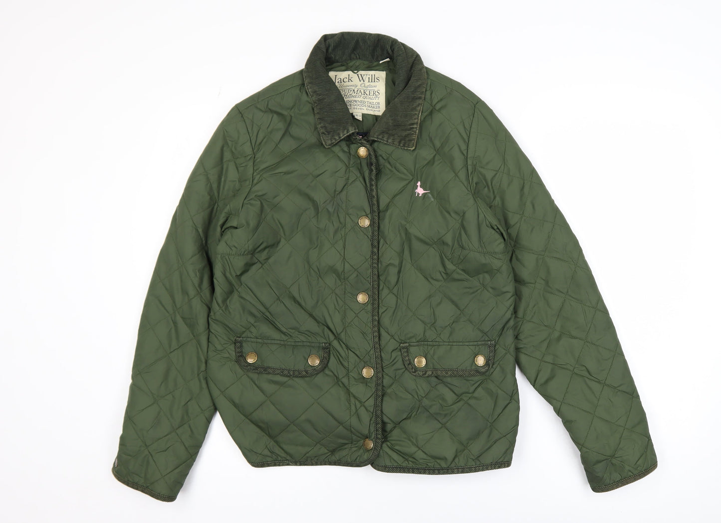 Jack Wills Womens Green Quilted Mid-Length Jacket Size 12