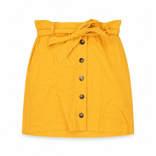 ASOS Women Yellow Linen A-Line Button Belted Skirt Size 14