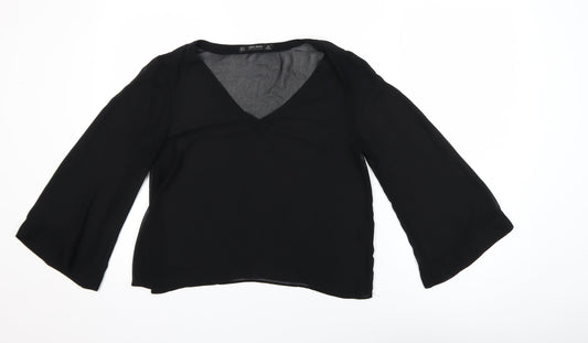 Zara Basic Women's Black V-Neck Long Sleeve Chiffon Blouse Size S