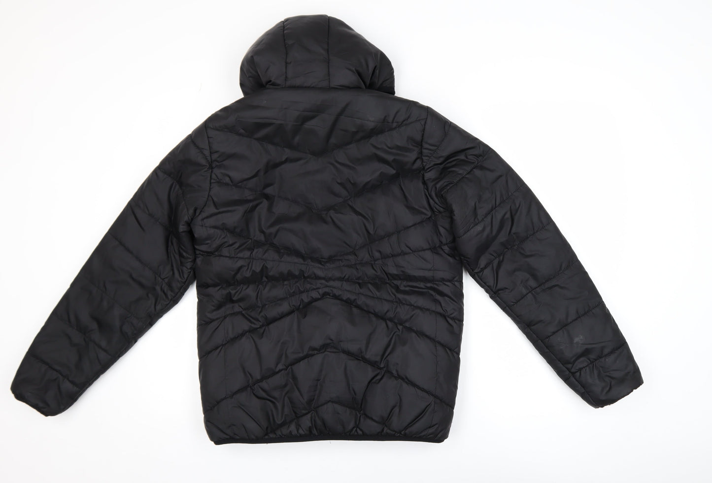 New Balance Boys Black Hooded Puffer Jacket L 10-12 Years Quilted Polyester