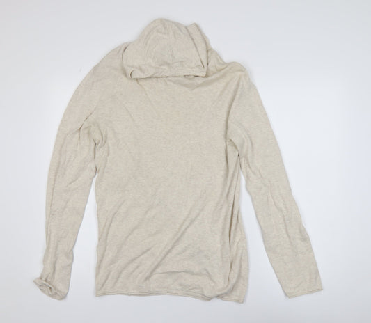 H&M Women Beige 100% Cotton Hooded Pullover Jumper Size 12