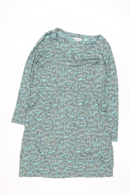 White Stuff Womens Green Floral Shift Dress Size 10 Cotton