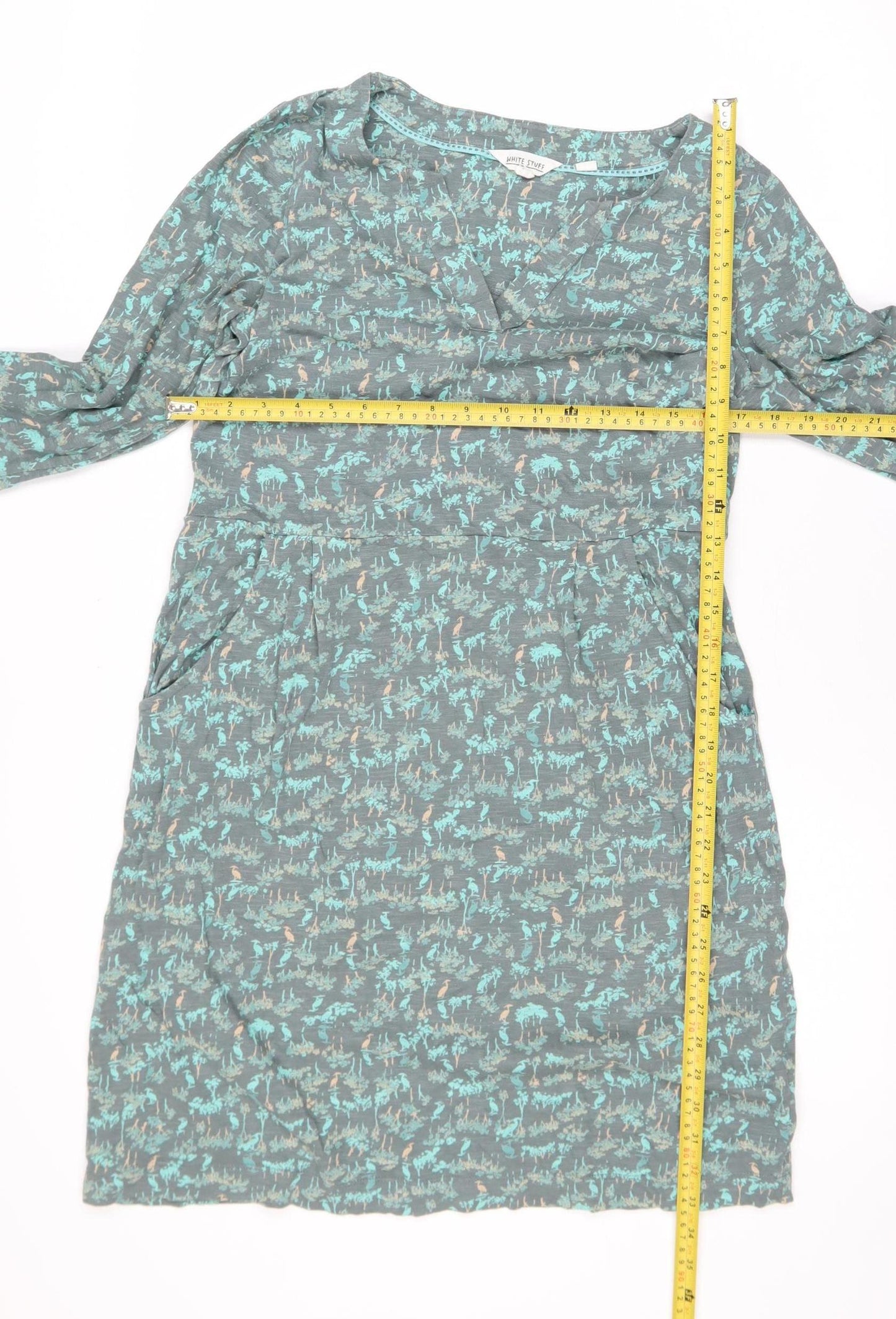 White Stuff Womens Green Floral Shift Dress Size 10 Cotton