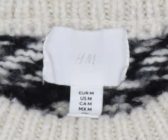 H&M Women's Ivory Black Geometric Knit Pullover Jumper Size M
