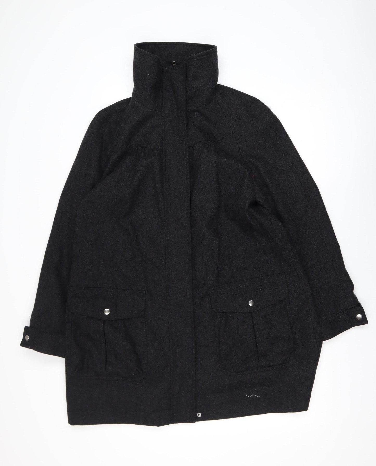 Laura Ashley Women's Black Wool Coat Size 14 Long Pocketed Style