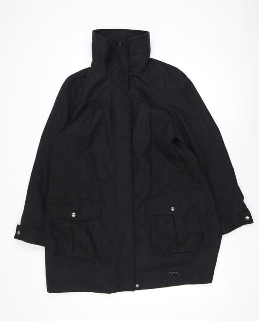 Laura Ashley Women's Black Wool Coat Size 14 Long Pocketed Style