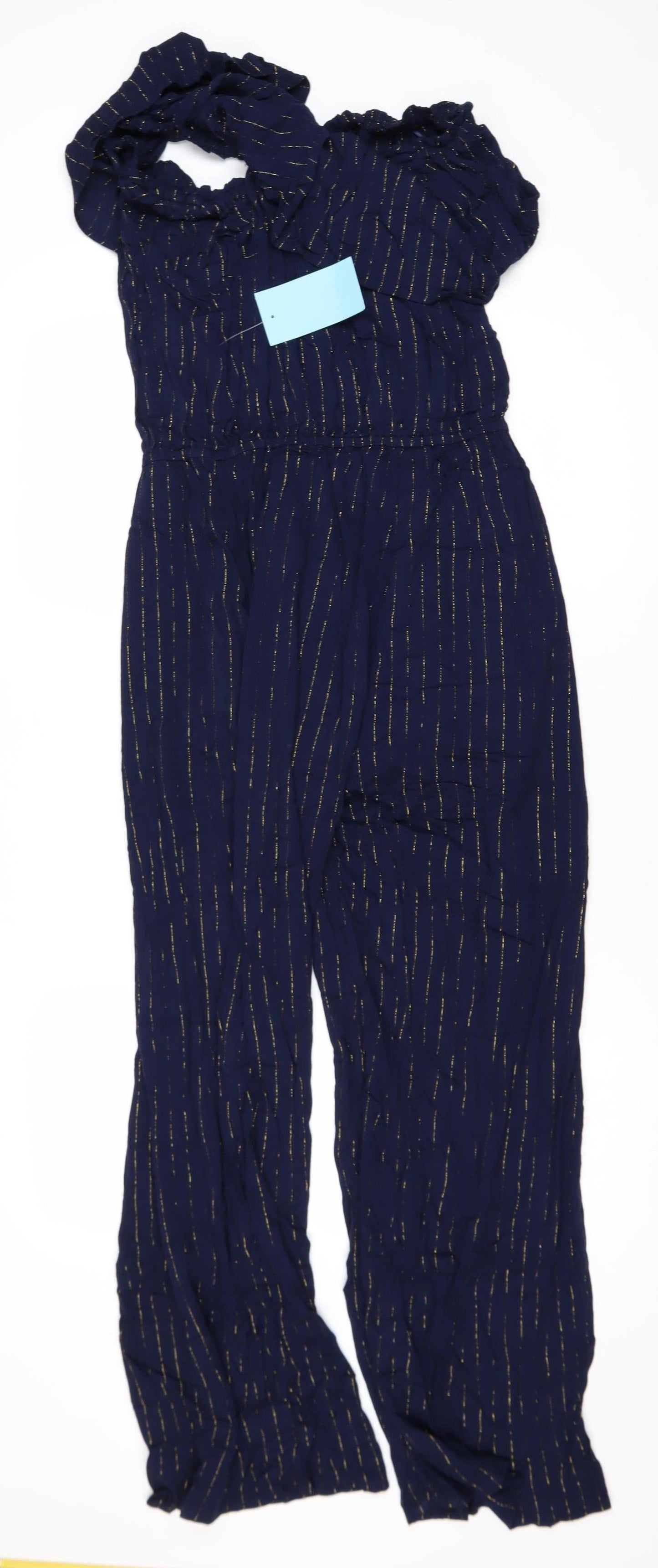 Wallis Women Navy Blue Gold Stripe Off Shoulder Jumpsuit Size M