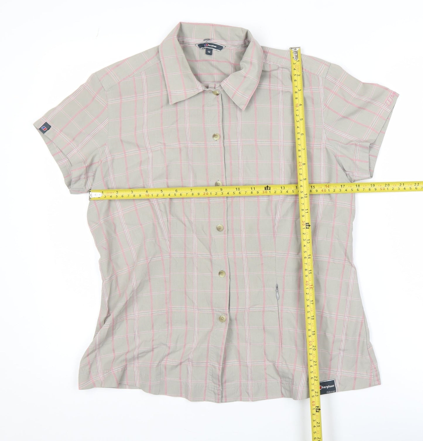 Berghaus Women's Beige Check Short Sleeve Button-Up Shirt Size 12