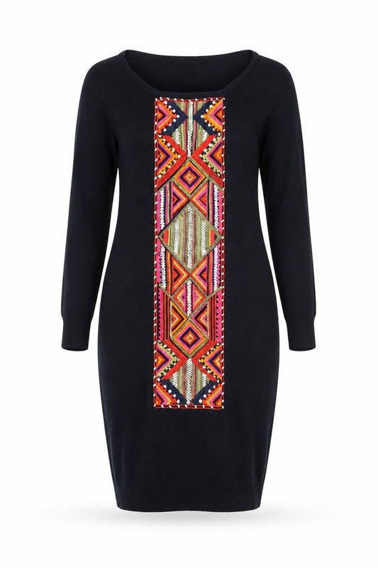 Warehouse Women Black UK 6 Bodycon Embroidered Long Sleeve Dress