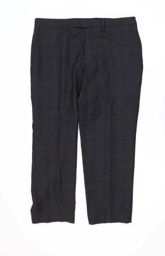 Kin by John Lewis Men's Black Wool Dress Trousers 34S Slim Fit