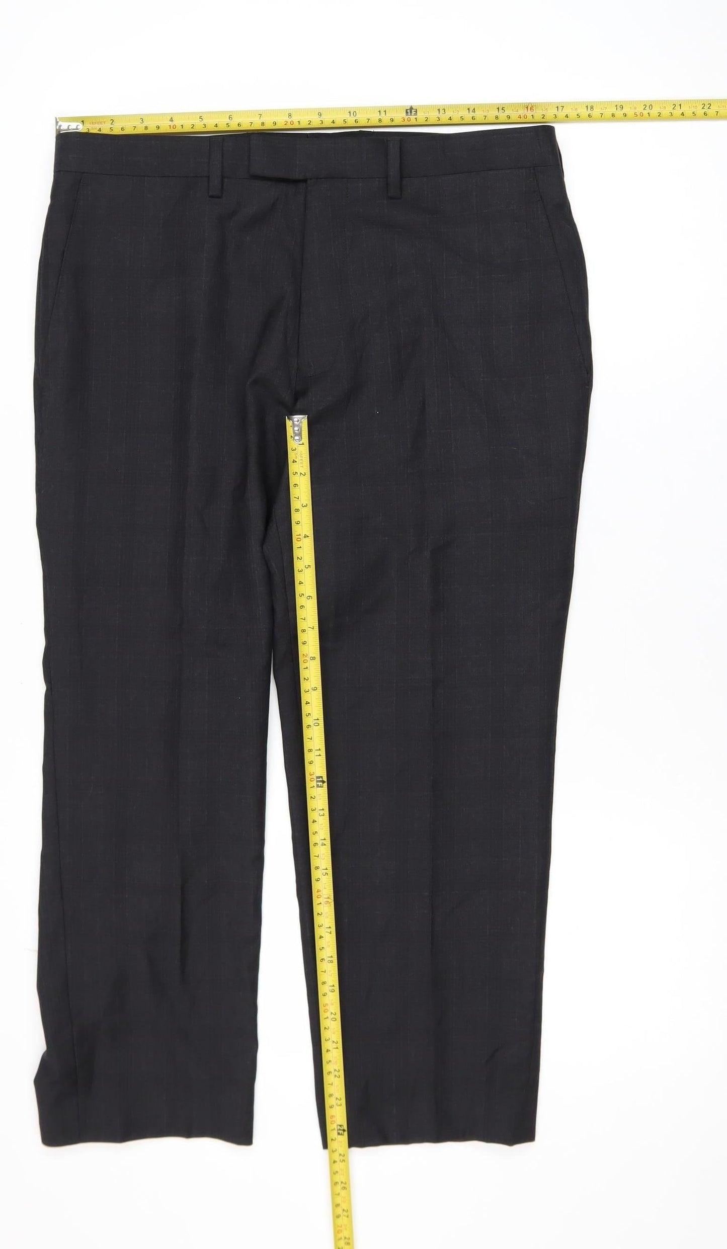 Kin by John Lewis Men's Black Wool Dress Trousers 34S Slim Fit