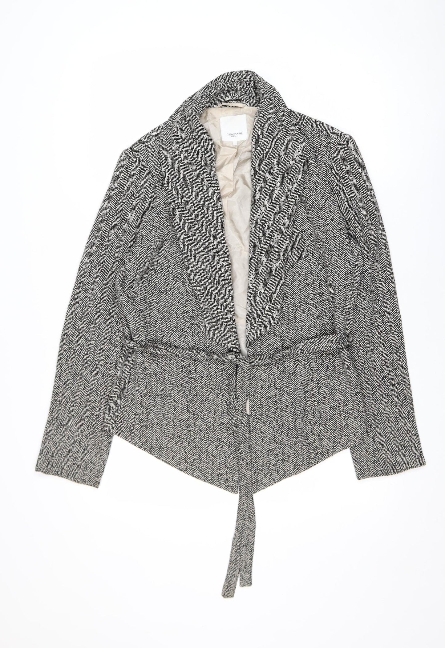 Great Plains Women’s Grey Herringbone Belted Blazer L